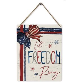 4th of July Wooden Wall Art Decor,Patriotic Decor,Let Freedom Ring Signs,4th of July American Patriotic Wood Signs Home Decor - 4th of July Independence Day Decorations for Home 8x10 Inch