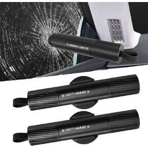2 Pack Car Safety Hammer Car Window Breaker Seatbelt Cutter Emergency Escape Tool Car Glass Breaker for Land and Underwater Life-Saving Car Safety Kit Essentials Car Accessories (Black+Black)
