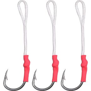 OROOTL Fishing Assist Hooks with PE Line, 60pcs Saltwater Jig Assist Hooks Butterfly Assist Hooks Vertical Slow Pitch Jigging Hooks Size 1/0-10/0