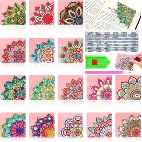 Tatuo 16 Pieces Diamond Painting Bookmarks Kits Mandala Flower Diamond Art Bookmarks Flower Corner Bookmark 5D DIY Diamond Book Marker Clip for Office School Home Book Lovers Adults Kids Gift
