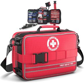 Comprehensive Premium First Aid Kit, Emergency Trauma Kits with Shoulder Strap for Car Camping Gear, Labelled Compartments Survival Kit, Home Essentials, Outdoor Emergency Medical Supplies -252 Piece
