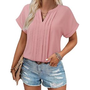 Gaharu Women's Summer Pleated Work Top Short Sleeve Business Casual Blouse Basic Dressy Shirt in Kuwait