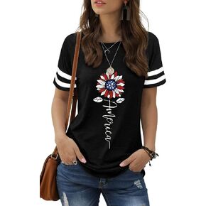 American Flag Shirts for Women 4th of July T-Shirt USA Flag Patriotic Shirt Stars and Stripes Summer Tees