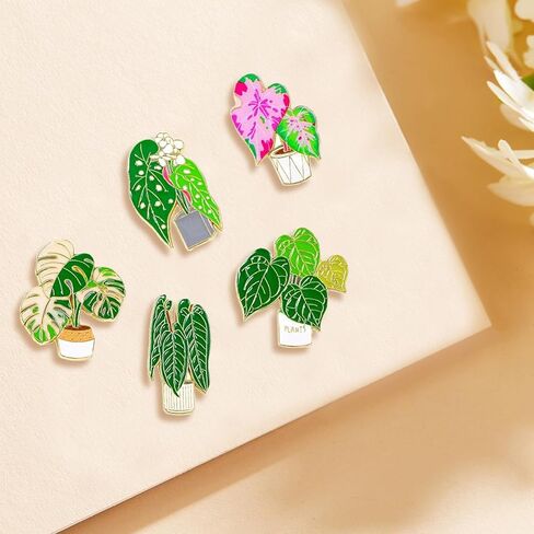 5pcs مجموعة بروش النبات لطيف، دبابيس المينا النباتات الكرتون، دبابيس النبات بروش النبات الأخضر، دبوس شارة لطيف طية صدر السترة، شارات دبوس الإبداعية لحقائب الملابس وحقائب الظهر والسترات قبعة الديكور in Kuwait