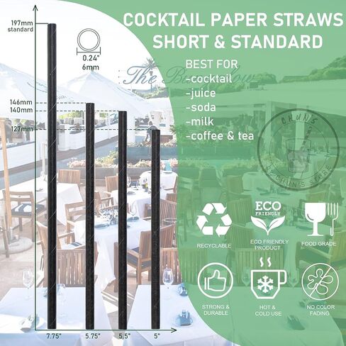 Paper Cocktail Straws 5 inch - 500 ct. Biodegradable Small Black Paper Drinking Straws Bulk for Short Drinks, Restaurant, Bar, Food Services in Saudi Arabia