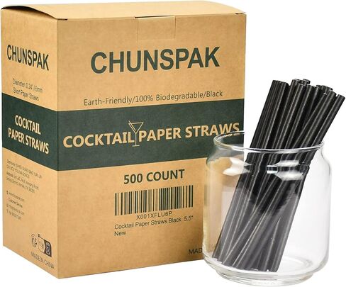 Paper Cocktail Straws 5 inch - 500 ct. Biodegradable Small Black Paper Drinking Straws Bulk for Short Drinks, Restaurant, Bar, Food Services in Saudi Arabia