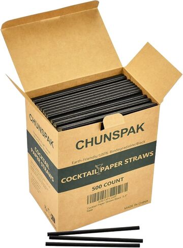 Paper Cocktail Straws 5 inch - 500 ct. Biodegradable Small Black Paper Drinking Straws Bulk for Short Drinks, Restaurant, Bar, Food Services in Saudi Arabia