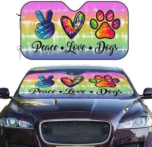 Rainbow Peace Love Paws Dogs Colorful Tie Tye Windshield Sun Shade Front Protector Folding Car Sun Visor Blocks Uv Rays Keeps Your Vehicle Cool in Saudi Arabia