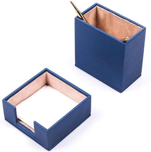 MOOG Leather Double Document Tray - Pen Holder - Note Paper Holder -3 Accessories-Desk Organizer - Office Desk Accessories - Desktop Storage - 3 PCS (Blue) in Saudi Arabia