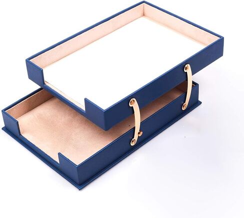 MOOG Leather Double Document Tray - Pen Holder - Note Paper Holder -3 Accessories-Desk Organizer - Office Desk Accessories - Desktop Storage - 3 PCS (Blue) in Saudi Arabia