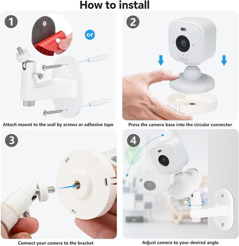 حامل حائط قابل للتعديل من ALERTCAM متوافق مع Blink Mini وBlink Mini 2، حامل كاميرا 360 درجة لكاميرا Blink Mini الداخلية مع زاوية رؤية مثالية، سهل التركيب بدون حفر - عبوتان in Saudi Arabia