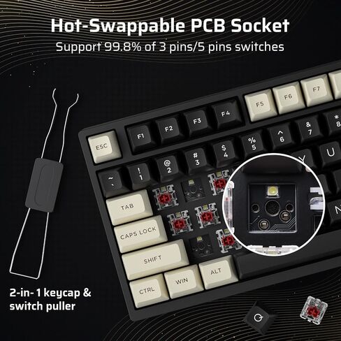 LTC Nimbleback NB831 Wireless 75% 3-Mode BT5.0/2.4Ghz/USB-C Wired Hot Swappable Mechanical Keyboard, 81-Keys RGB Compact Gaming Keyboard with Knob, Sound Absorbing Pads, PBT Keycaps, Pro Driver in Saudi Arabia