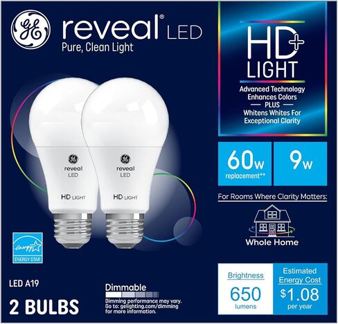 GE Reveal HD+ LED Light Bulbs, 40 Watt, A19 (2 Pack) in Saudi Arabia