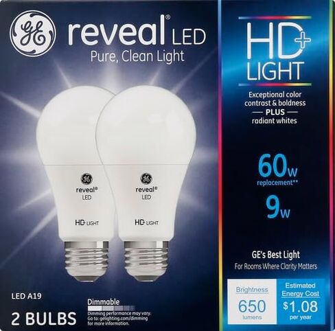 GE Reveal HD+ LED Light Bulbs, 40 Watt, A19 (2 Pack) in Saudi Arabia