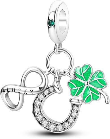 Hapour Lucky Infinity Love Charm Heart أربع أوراق البرسيم 925 سحر الفضة الاسترليني للأساور والقلائد طباعة حدوة الحصان خرز قلادة متدلية مع مجوهرات تشيكوسلوفاكيا هدية للمرأة في سن المراهقة فتاة in Kuwait