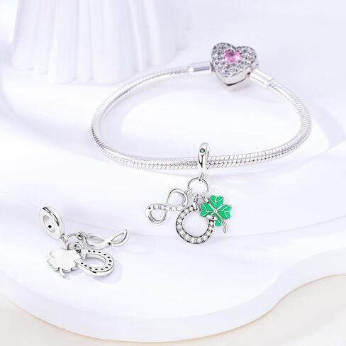 Hapour Lucky Infinity Love Charm Heart أربع أوراق البرسيم 925 سحر الفضة الاسترليني للأساور والقلائد طباعة حدوة الحصان خرز قلادة متدلية مع مجوهرات تشيكوسلوفاكيا هدية للمرأة في سن المراهقة فتاة in Kuwait