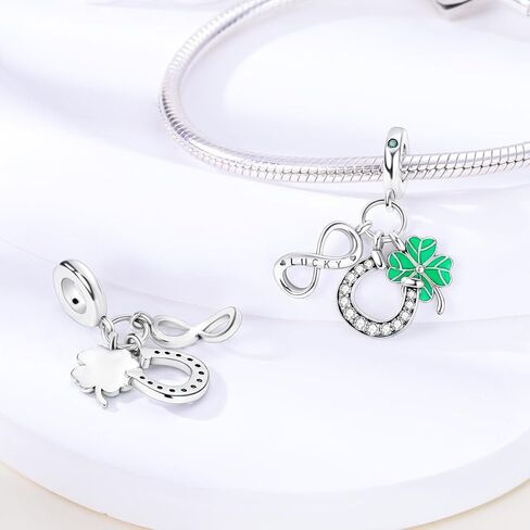 Hapour Lucky Infinity Love Charm Heart أربع أوراق البرسيم 925 سحر الفضة الاسترليني للأساور والقلائد طباعة حدوة الحصان خرز قلادة متدلية مع مجوهرات تشيكوسلوفاكيا هدية للمرأة في سن المراهقة فتاة in Kuwait