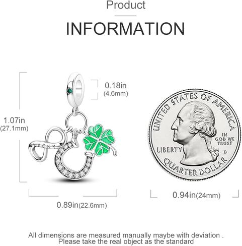 Hapour Lucky Infinity Love Charm Heart أربع أوراق البرسيم 925 سحر الفضة الاسترليني للأساور والقلائد طباعة حدوة الحصان خرز قلادة متدلية مع مجوهرات تشيكوسلوفاكيا هدية للمرأة في سن المراهقة فتاة in Kuwait