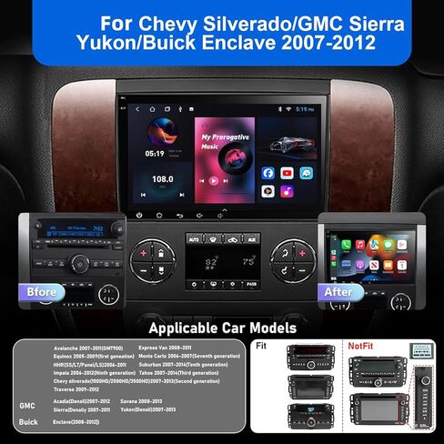 ستيريو سيارة لسيارة Chevy Silverado GMC Sierra Buick Enclave 2007-2012 مع CarPlay Android Auto 2+32G، شاشة لمس عالية الدقة 8 بوصات راديو سيارة Android 12 مع كاميرا احتياطية، GPS، AM/FM/RDS، AUX، Hi-Fii in Kuwait