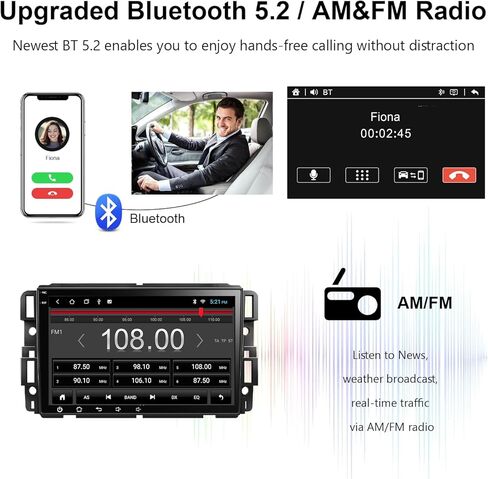 ستيريو سيارة لسيارة Chevy Silverado GMC Sierra Buick Enclave 2007-2012 مع CarPlay Android Auto 2+32G، شاشة لمس عالية الدقة 8 بوصات راديو سيارة Android 12 مع كاميرا احتياطية، GPS، AM/FM/RDS، AUX، Hi-Fii in Kuwait