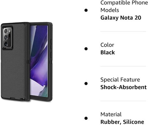 حافظة MXX Galaxy Note 20 شديدة التحمل مع [3 طبقات] غطاء حماية مطاطي متين مقاوم للصدمات لهاتف Galaxy Note 20 (أسود) (الجراب فقط) in Kuwait