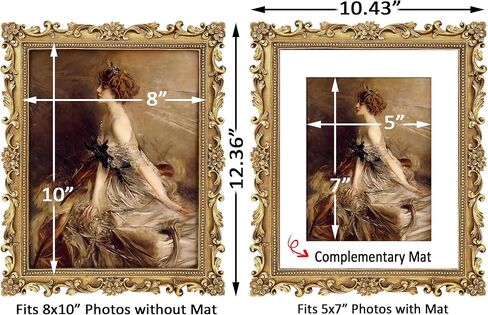 Vintage 8x10 Picture Frame Antique Gold Picture Frames for Wall or Tabletop Display, Ornate Baroque Frames 8x10 or Matted to 5x7 Photo (8x10, Gold) in Saudi Arabia