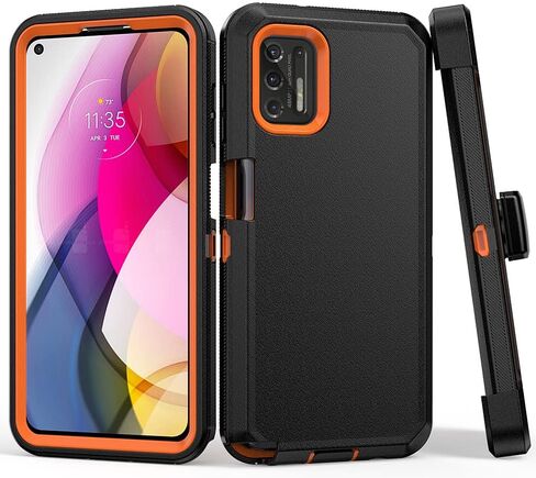 حافظة هاتف لهاتف موتورولا موتو جي ستايلس 2021، حافظة حماية متينة مضادة للصدمات مع حافظة بمشبك حزام لهاتف موتورولا جي ستايلس 2021 (أسود + برتقالي) in Kuwait
