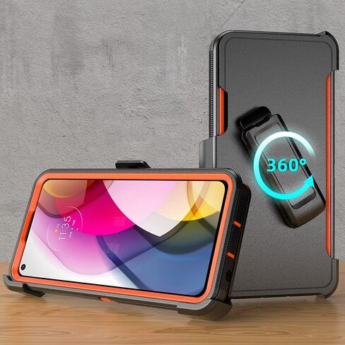 حافظة هاتف لهاتف موتورولا موتو جي ستايلس 2021، حافظة حماية متينة مضادة للصدمات مع حافظة بمشبك حزام لهاتف موتورولا جي ستايلس 2021 (أسود + برتقالي) in Kuwait