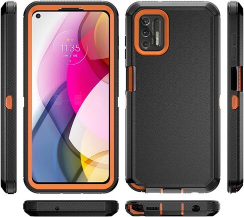 حافظة هاتف لهاتف موتورولا موتو جي ستايلس 2021، حافظة حماية متينة مضادة للصدمات مع حافظة بمشبك حزام لهاتف موتورولا جي ستايلس 2021 (أسود + برتقالي) in Kuwait