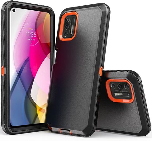 حافظة هاتف لهاتف موتورولا موتو جي ستايلس 2021، حافظة حماية متينة مضادة للصدمات مع حافظة بمشبك حزام لهاتف موتورولا جي ستايلس 2021 (أسود + برتقالي) in Kuwait