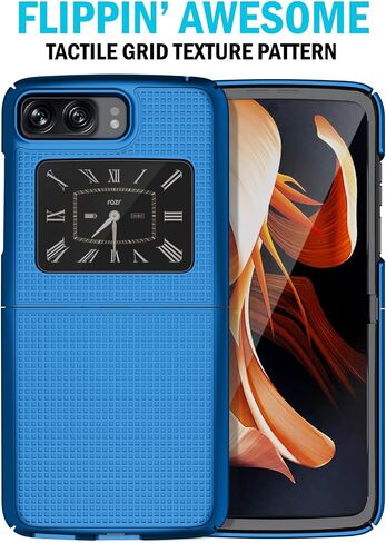 Case with Clip for Motorola RAZR 2022 Flip Phone, Nakedcellphone [Grid Texture] Slim Hard Shell Cover and [Rotating/Ratchet] Belt Hip Holster Holder Combo for Moto RAZR 3 5G - Black in Saudi Arabia