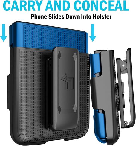 Case with Clip for Motorola RAZR 2022 Flip Phone, Nakedcellphone [Grid Texture] Slim Hard Shell Cover and [Rotating/Ratchet] Belt Hip Holster Holder Combo for Moto RAZR 3 5G - Black in Saudi Arabia