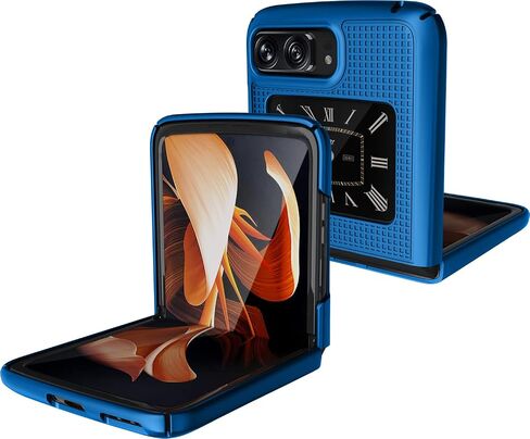 Case with Clip for Motorola RAZR 2022 Flip Phone, Nakedcellphone [Grid Texture] Slim Hard Shell Cover and [Rotating/Ratchet] Belt Hip Holster Holder Combo for Moto RAZR 3 5G - Black in Saudi Arabia