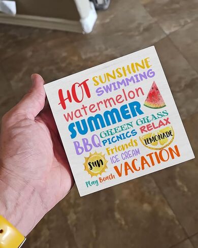 علامة ديكور خشبية للصيف من Country Hello علامة مكتبية اقتباس صيفي مزين بالزهور والدراجات كتلة خشبية علامة رف منزلي ريفي لتزيين الجدران in Kuwait