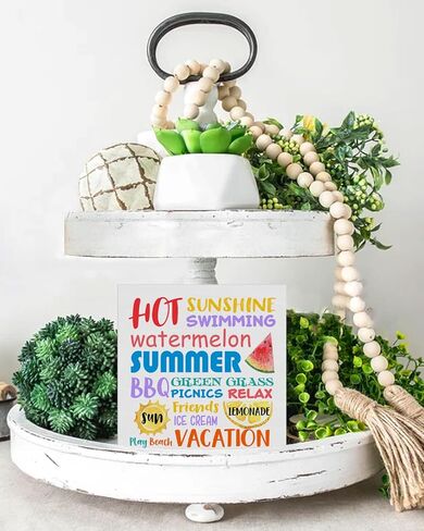 علامة ديكور خشبية للصيف من Country Hello علامة مكتبية اقتباس صيفي مزين بالزهور والدراجات كتلة خشبية علامة رف منزلي ريفي لتزيين الجدران in Kuwait