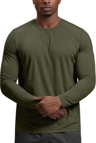 Moisture Wicking Athletic Shirts for Men Long Sleeve Workout Running Gym Performance Tee UV/Sun Protection in Kuwait