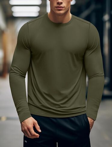 Moisture Wicking Athletic Shirts for Men Long Sleeve Workout Running Gym Performance Tee UV/Sun Protection in Kuwait