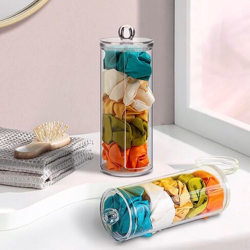 Scrunchie Holder Stand, Transparent Hair Ties and Headbands Rack, Plastic Hair Ring Storage Rack with Lid,, Portable Hair Accessories Organizer, Hair Ring Display Storage Rack for Teenage Girls Women in Saudi Arabia