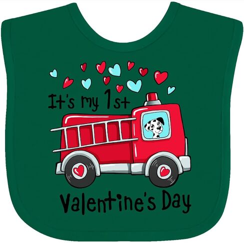 inktastic It's My 1st Valentine's Day Fire Truck with Cute Dalmatian Baby Bib in Saudi Arabia