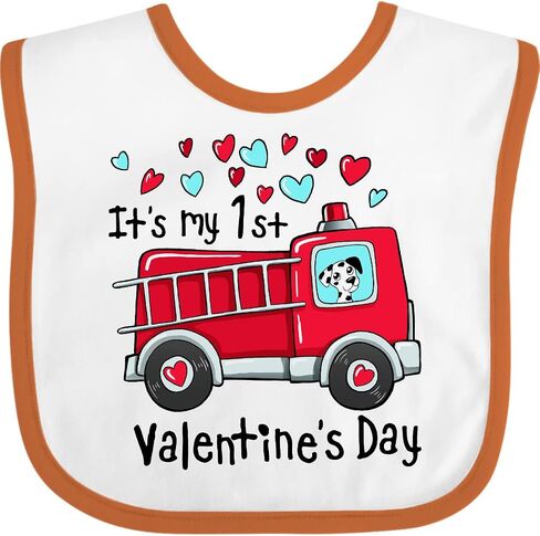 inktastic It's My 1st Valentine's Day Fire Truck with Cute Dalmatian Baby Bib in Saudi Arabia