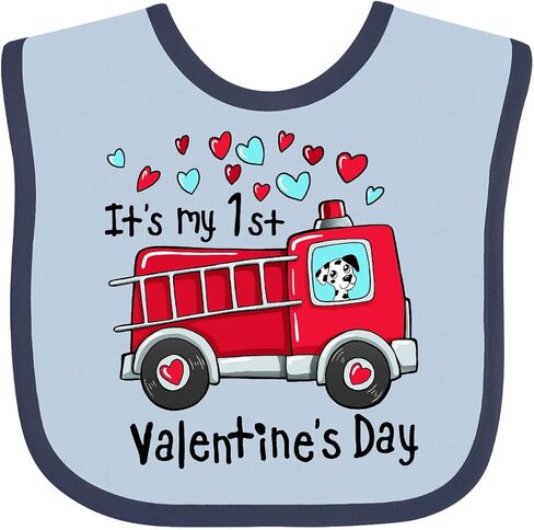 inktastic It's My 1st Valentine's Day Fire Truck with Cute Dalmatian Baby Bib in Saudi Arabia