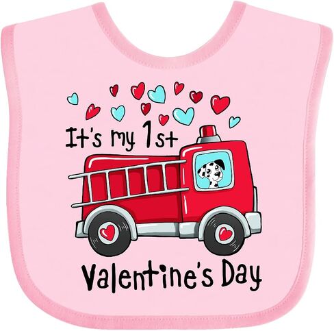 inktastic It's My 1st Valentine's Day Fire Truck with Cute Dalmatian Baby Bib in Saudi Arabia