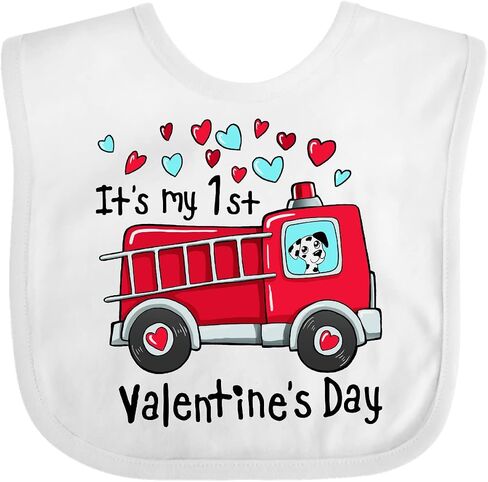 inktastic It's My 1st Valentine's Day Fire Truck with Cute Dalmatian Baby Bib in Saudi Arabia