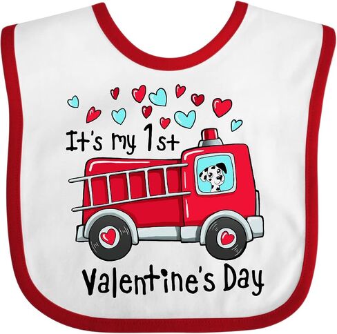 inktastic It's My 1st Valentine's Day Fire Truck with Cute Dalmatian Baby Bib in Saudi Arabia