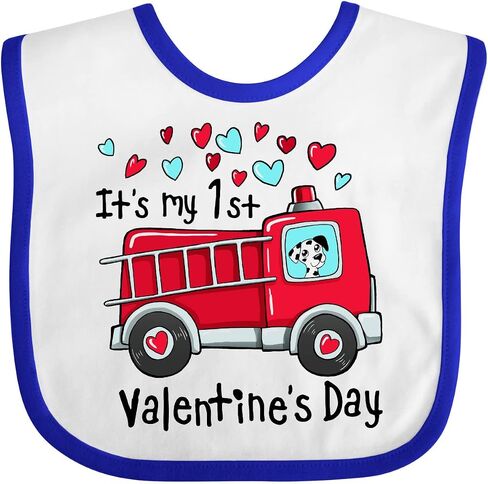 inktastic It's My 1st Valentine's Day Fire Truck with Cute Dalmatian Baby Bib in Saudi Arabia