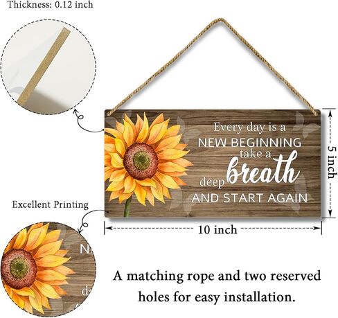 لوحة خشبية ديكور ملهمة للتعليق على الحائط، كل يوم هو بداية جديدة خذ نفسًا عميقًا، لافتة تعليق خشبية لباب ديكور المنزل (قطعة واحدة)، هدية فنية لغرفة المعيشة وغرفة النوم في المزرعة -08 in Kuwait