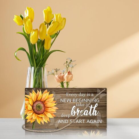 لوحة خشبية ديكور ملهمة للتعليق على الحائط، كل يوم هو بداية جديدة خذ نفسًا عميقًا، لافتة تعليق خشبية لباب ديكور المنزل (قطعة واحدة)، هدية فنية لغرفة المعيشة وغرفة النوم في المزرعة -08 in Kuwait