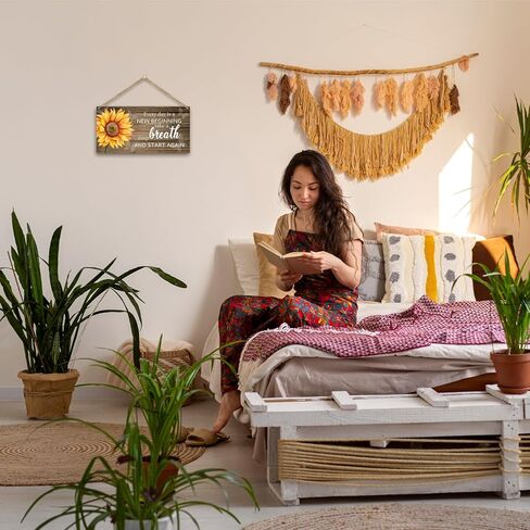 لوحة خشبية ديكور ملهمة للتعليق على الحائط، كل يوم هو بداية جديدة خذ نفسًا عميقًا، لافتة تعليق خشبية لباب ديكور المنزل (قطعة واحدة)، هدية فنية لغرفة المعيشة وغرفة النوم في المزرعة -08 in Kuwait