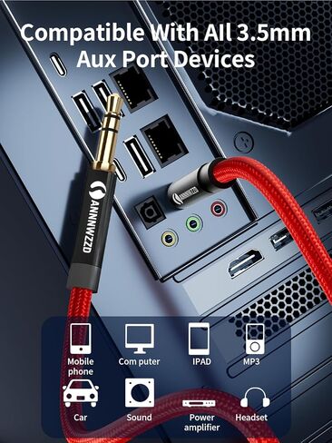 كابل AUX 3.5 مم من LinkinPerk، كابل صوت ستيريو 3.5 مم ذكر إلى ذكر لسماعات الرأس، وأجهزة iPod، وأجهزة iPad، وستريو المنزل/السيارة والمزيد (6 أقدام، أحمر) in Kuwait