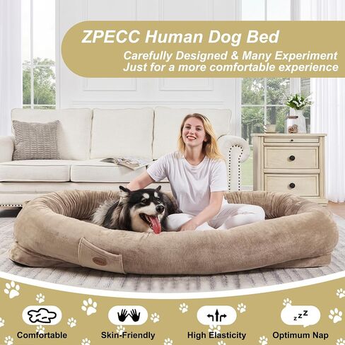 Dog Bed for Humans - Human Dog Bed for People Adult, Giant Dog Bed for Humans Adult, Human Size Dog Bed for Napping Families with Blanket, Throw Pillow, Grey in Saudi Arabia